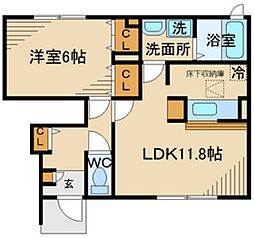 ラソレイユ 1階1LDKの間取り