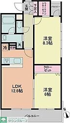京王線 西調布駅 徒歩5分の賃貸マンション 1階2LDKの間取り
