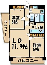メルヴェーユ調布 2LDKの間取図画像