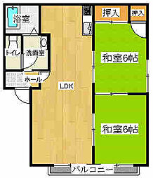 サンハイツ木島C 2LDKの間取図画像