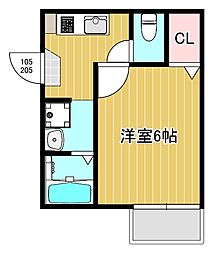 L’Aria　Omiya 1階1Kの間取り