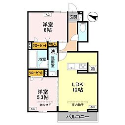 ハイムフリーデ A 2LDKの間取図画像