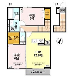 ハイムフリーデ B 2LDKの間取図画像