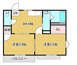 カジュアル 2DKの間取図画像