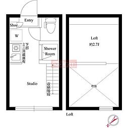 ハーモニーテラス成田東III 1階ワンルームの間取り