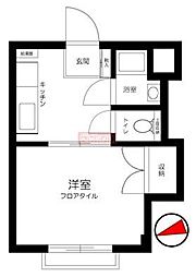富士見スカイマンション 2階1Kの間取り