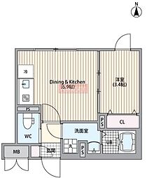 Ｓｕｎｆｌｏｗｅｒ　Ｇａｒｄｅｎ 1階1DKの間取り