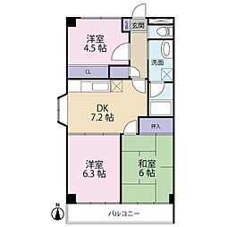ヴィラ里見 2階3DKの間取り