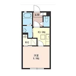 プリムヴェール 1Kの間取図画像