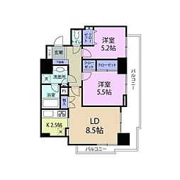 エイペックスタワー浦和 2LDKの間取図画像