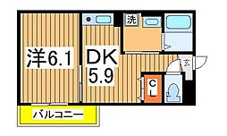 クロレ南流山6 2階1DKの間取り