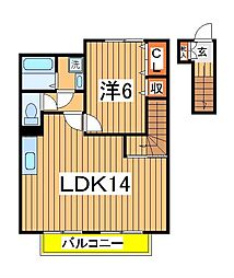 グリーンヴィラカラビナＫ 2階1LDKの間取り