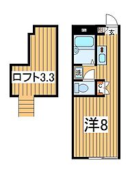 レインボーパレス 2階ワンルームの間取り