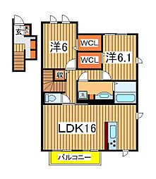 フェリエ2 2階2LDKの間取り