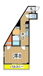 アンクルール南柏2 1階1Kの間取り