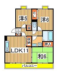 ボナール南流山 3階3LDKの間取り