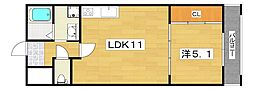 テレザート東船橋 1階1LDKの間取り
