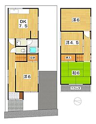 八幡市八幡福禄谷貸家 4DKの間取り