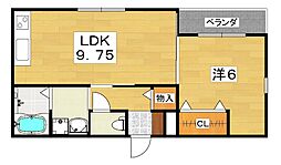 グランシャリオ招提 3階1LDKの間取り