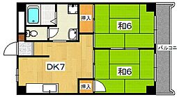 バーンフリートくずは 2階2DKの間取り