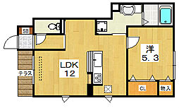 エスタシオンくずは台場 1階1LDKの間取り