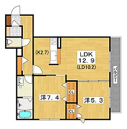 メゾンK＆T 2階2LDKの間取り