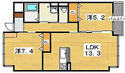 ユニヴァリィ美咲 2LDKの間取図画像