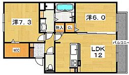 メゾン・ド・フルール楠葉ローズ 2LDKの間取図画像