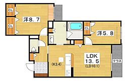 ShaMaison Sourire 2LDKの間取図画像