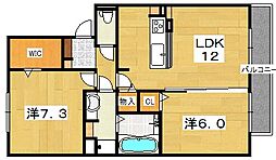 メゾン・ド・フルール楠葉ローズ 2LDKの間取図画像