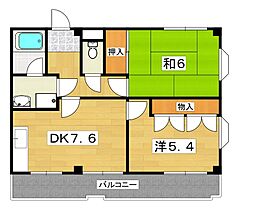 男山オークマンション 2DKの間取図画像