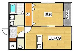 京阪本線 香里園駅 徒歩20分の賃貸アパート 2階1LDKの間取り