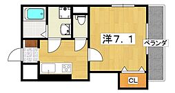 グラシオッソ 2階1Kの間取り