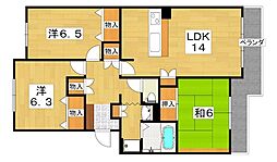 東香里野村マンション 2階3LDKの間取り