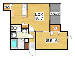 ソアレ牧野駅前 2階1LDKの間取り