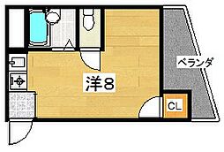 シャンテー甲斐田 ワンルームの間取図画像