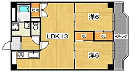 サンライト星ケ丘 2LDKの間取図画像