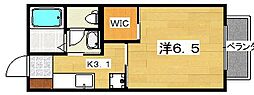 リヴェール渚C棟 1Kの間取図画像