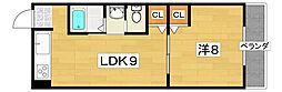 シャンテー香里丘2 1LDKの間取図画像
