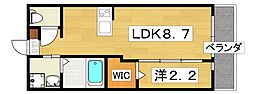 リアコート枚方御殿山NORTH 1LDKの間取図画像