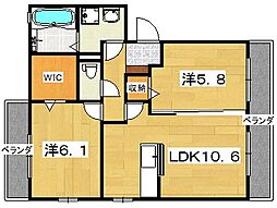 グリーンバレー香里ヶ丘 2LDKの間取図画像