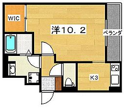 ウィステリア岡山手 1Kの間取図画像