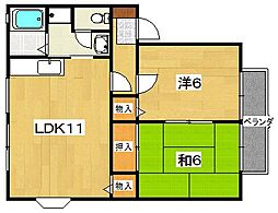 リバーランドジョイE棟 2階2LDKの間取り
