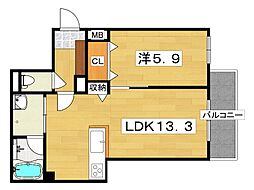 サンヴィアンテ長尾II 2階1LDKの間取り
