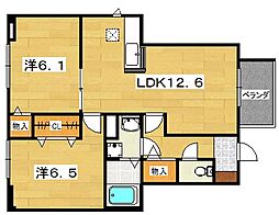 アルカザーレふじ 1階2LDKの間取り