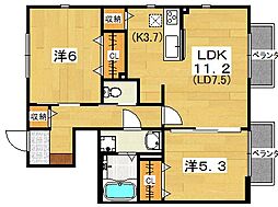 プレジデント雅A 2LDKの間取図画像