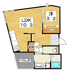 ルミエール星田2番館 1LDKの間取図画像