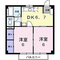 Ｖｉｌｌａ　ＡＲＡＣ 2階2DKの間取り