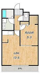 ボア・ソルテ壱番館 2階1LDKの間取り