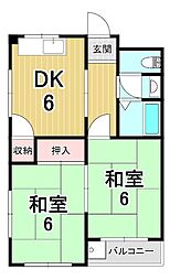 パークテラス瀬田 3階2DKの間取り